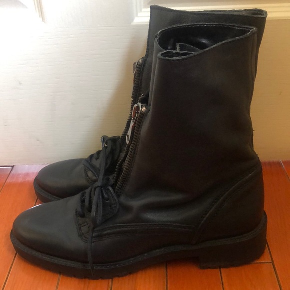 Zara Woman Zip Front Lace Up Leather Bootie - Picture 3 of 5